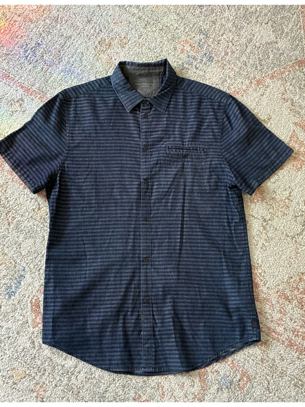 Calvin Klein Jeans Blue Striped Short Sleeve Shirt